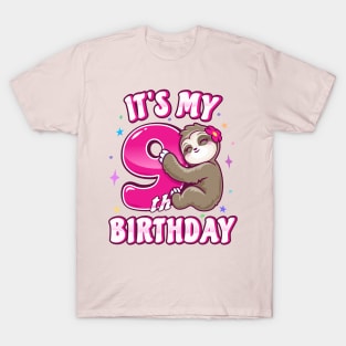 ''It's My 9th Birthday'' Cute Girl Sloth Pink T-Shirt